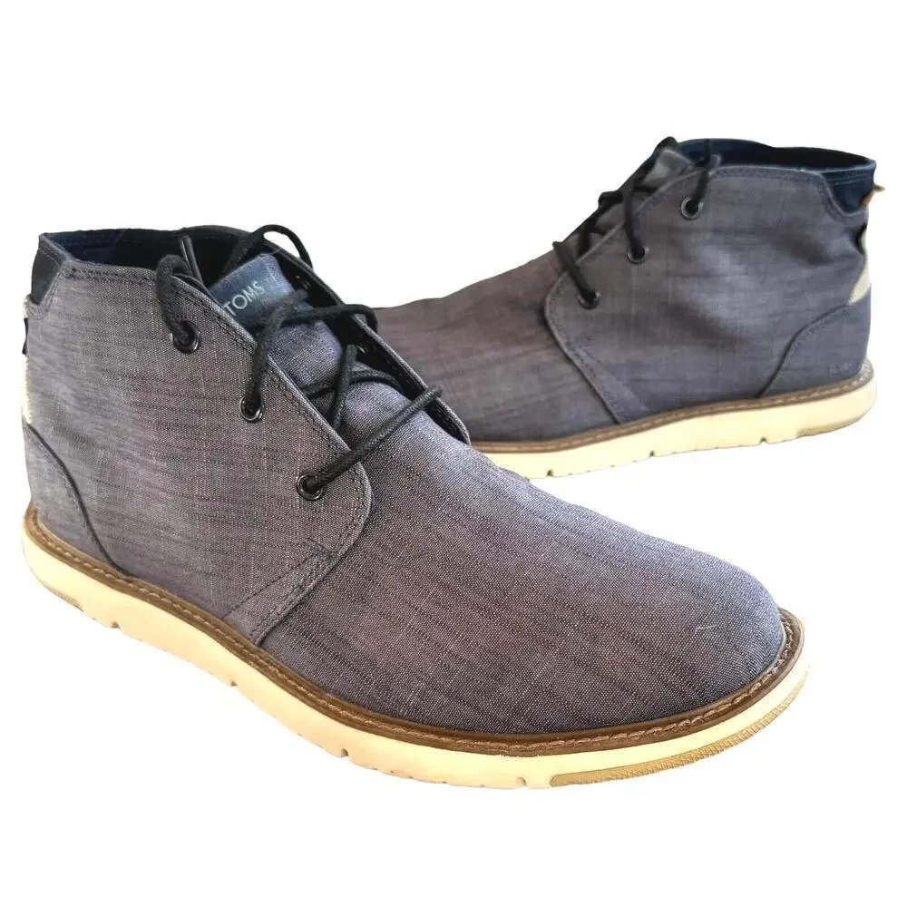 Toms Mens Navi Chukka Boots Blue Ankle Lace Up Breathable Casual Flat Heel 10.5
